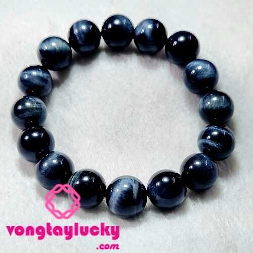 Vòng tay đá mắt hổ xanh dương đen 12li Vip 3A Thủy và Mộc