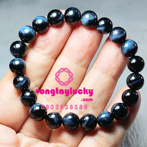 Vòng tay đá mắt hổ xanh dương đen Vip 5A từ 8li tự nhiên