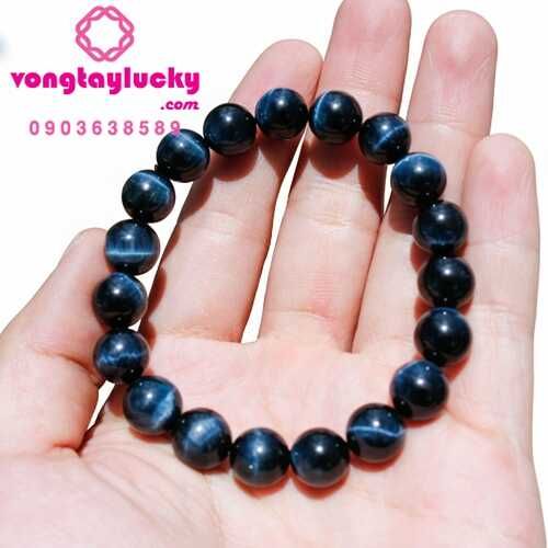 vòng tay đá mắt hổ, đá mắt hổ xanh dương đen, vòng tay mệnh thủy, đá mắt hổ xanh đen 8li, vòng tay nữ