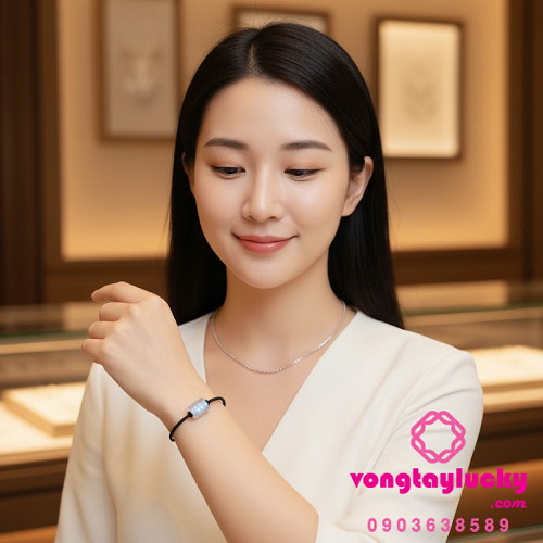 Vòng tay đá mặt trăng (Moonstone) lu thống dây cao su Đức 2li