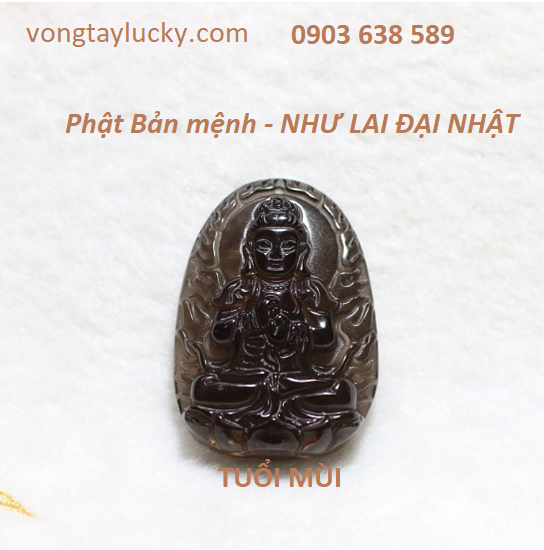 phật bản mệnh tuổi mùi, dây chuyền phật,phật bản mệnh như lai đại nhật, dây chuyền phật đá thạch anh khói
