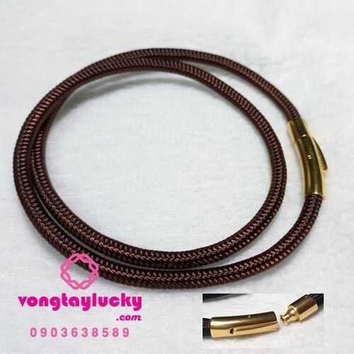 Dây cổ vải dù màu Nâu khóa bấm inox Thái xi vàng 4.5li rất đẹp