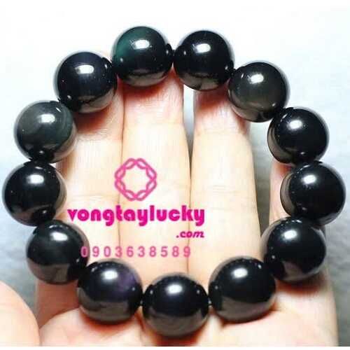 Vòng tay đá thủy tinh núi lửa thiên nhiên Obsidian 16 li cho Nam cổ tay lớn