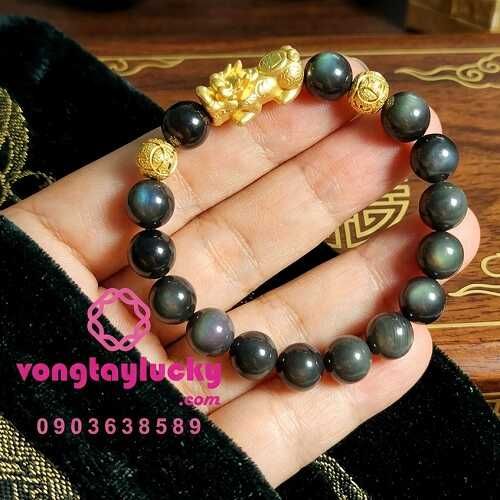 Vòng Obsidian (đá núi lửa)  8li mix Tỳ Hưu – Giữ tiền & bảo vệ tài sản