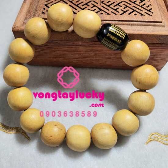 Vòng tay gỗ quỷ kiến sầu 16 li hồ lô đá mã não đen khắc Bát nhã tâm kinh
