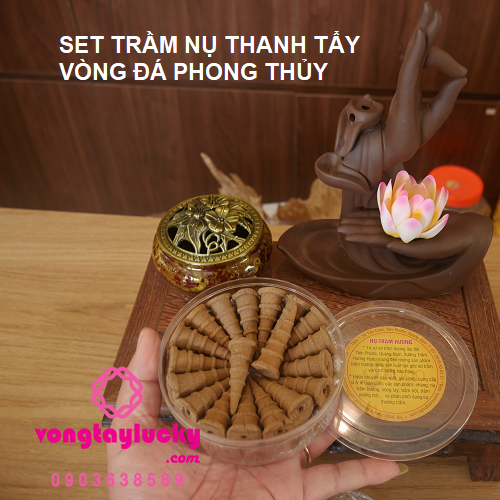 Set trầm nụ thanh tẩy đá phong thủy hay không gian sống 2 món: lư và 1 hộp trầm nụ phổ thông