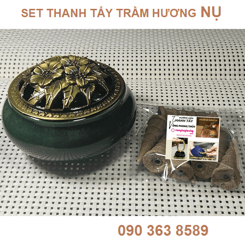 SET THANH TẨY TRẦM HƯƠNG 10 NỤ, lư sứ đa năng và tặng Hướng dẫn thanh tẩy