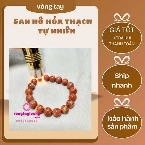 Vòng đá San Hô Đỏ Hóa Thạch 10li,Thấu Quang độc đáo