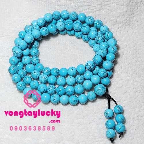 Chuỗi 108 hạt đá xanh biển vân san hô 8li