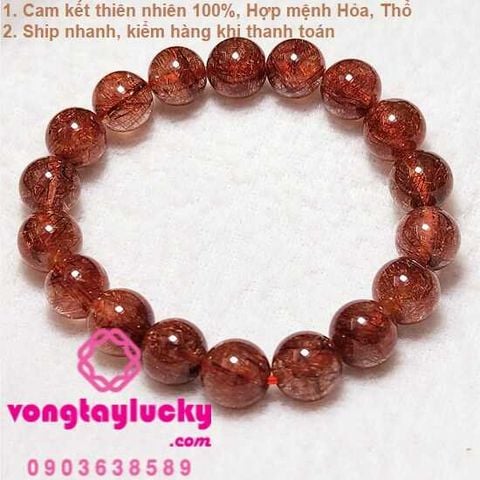 vòng tay đá thạch anh thạch anh tóc đỏ vòng tay mệnh hỏa vòng tay tài lộc vòng tay phong thủy vòng tay hợp mệnh,tóc đỏ 10li