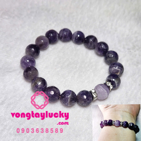 Vòng tay thạch anh tím giác lấp lánh 10li diểm nhấn nổi bật