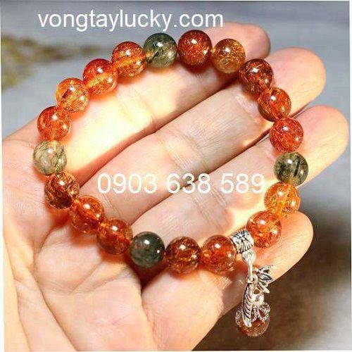 thạch anh tóc tam tài, thạch anh tóc đỏ, thạch anh tóc phối charm bạc Thái, vòng tay nữ, vòng tay đẹp, vòng tay phong thủy