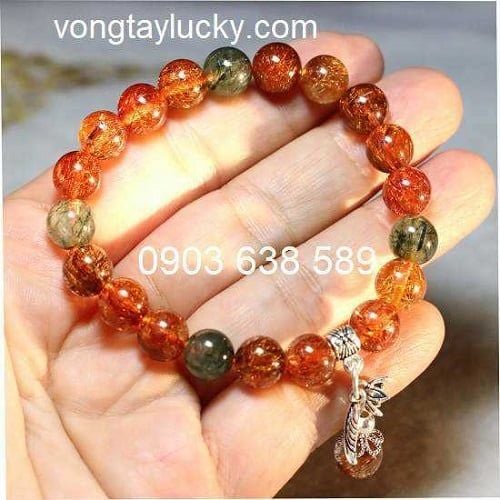Thạch anh tóc tam tài 9li 7A mix charm bạc Thái 925 tăng tác dụng ph.thủy