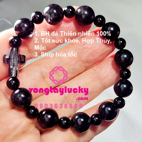 Chuỗi mân côi thạch anh tóc đen 10li kín lõi