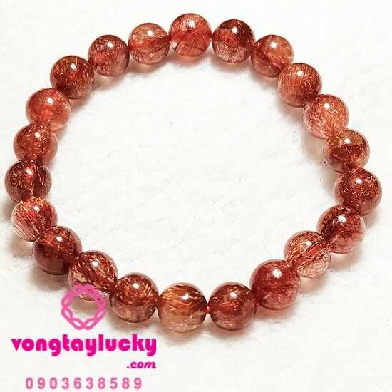 Vòng tay thạch anh tóc đỏ đô kín 8li 22 hạt 5A