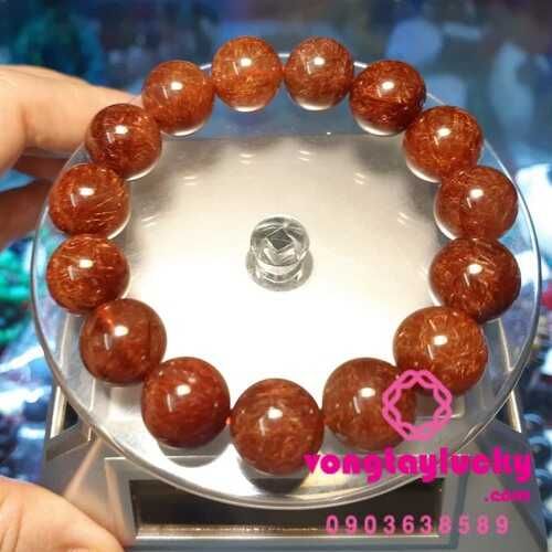 thạch anh tóc đỏ 14li, vòng đá thạch anh, vòng tay big size, thạch anh tóc nâu đỏ, thạch anh tóc cao cấp, vòng tay mệnh hỏa