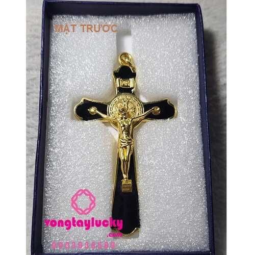 Thánh giá trừ quỷ có mề đay của Thánh Bênêdictô hợp kim xi 8x4cm