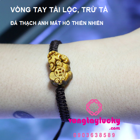 Vòng tay tỳ hưu đá mắt hổ size nhỏ dây rút đeo tay nữ