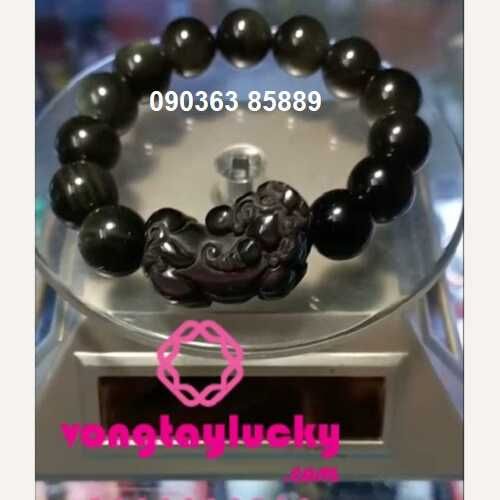 Vòng tỳ hưu đá núi ửa obsidian 12li tỳ hưu 3x1.7cm