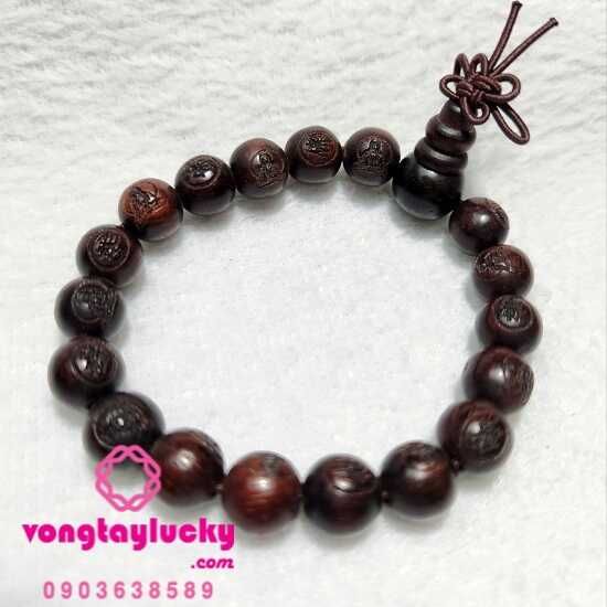Vòng tay gỗ trắc 10li  và 15likhắc hình ảnh Quan Âm Bồ Tát và chữ Phật