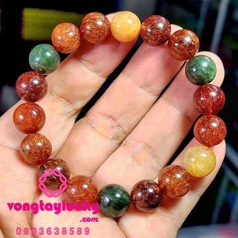 thạch anh tóc tam tài, vòng tay thạch anh tóc ba màu, thạch anh tóc tự nhiên, vòng tay đá thạch anh Vip 5A