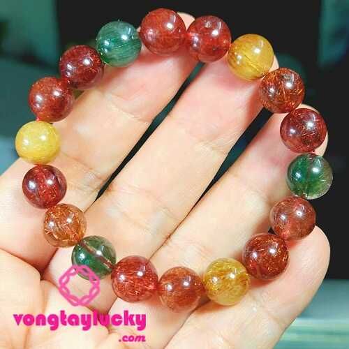thạch anh tóc tam tài, vòng tay thạch anh tóc ba màu, thạch anh tóc tự nhiên, vòng tay đá thạch anh Vip 5A