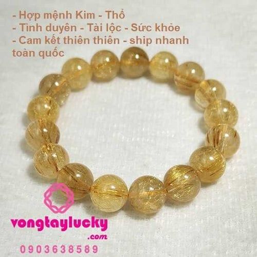 Vòng tay thạch anh tóc vàng 12 li -13li nhiều tóc vàng chanh 4A