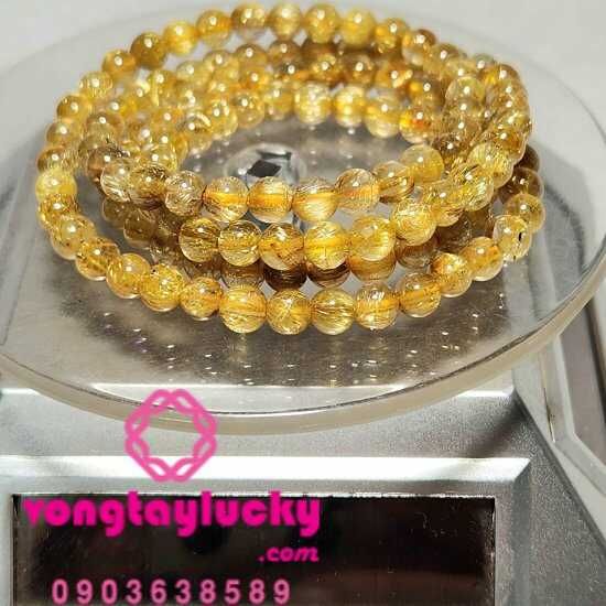 Vòng tay thạch anh tóc vàng 6 li Vip 5A quấn tay 3 vòng