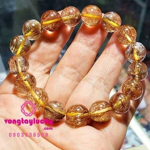Vòng tay thạch anh tóc vàng đồng  12li Vip 5A thiên nhiên tay nam đeo