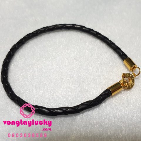 vòng tay dây da màu đen, vòng tay dây da 3li, vòng tay nữ khóa xi vàng, phụ kiện đeo chung đồng hồ