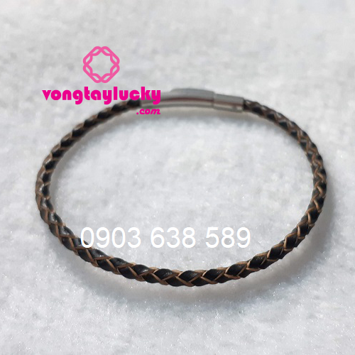 Dây da màu nâu 3li khóa inox bấm