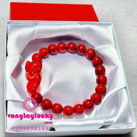 Vòng tay hồ ly đá mắt mèo hồng hay san hô đỏ 8li giảm giá chỉ có 150K/chiếc