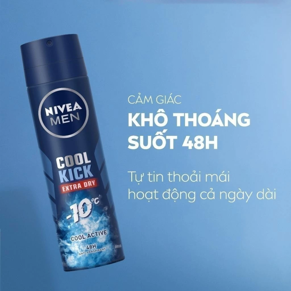  Xịt Khử Mùi Nam 48H Mát Lạnh Nivea Men Cool Kick Extra Dry Spray 150ml #Cool Active 