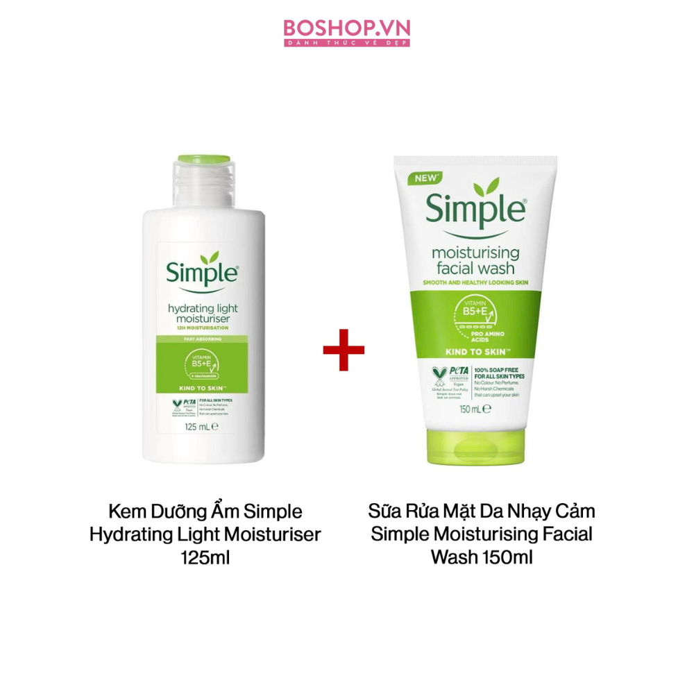  Combo 2 Kem Dưỡng Ẩm 125ml + Sữa Rửa Mặt Da Nhạy Cảm Simple 150ml (5011451103931 - 5011451103870) 