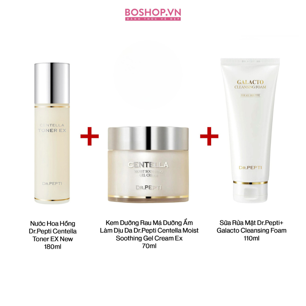  Combo 3 Nước Hoa Hồng 180ml + Kem Dưỡng Rau Má Dưỡng Ẩm Làm Dịu Da 70ml + Sữa Rửa Mặt Dr.Pepti+ 110ml (8809610272249 - 8809610272638 - 8809331318561) 