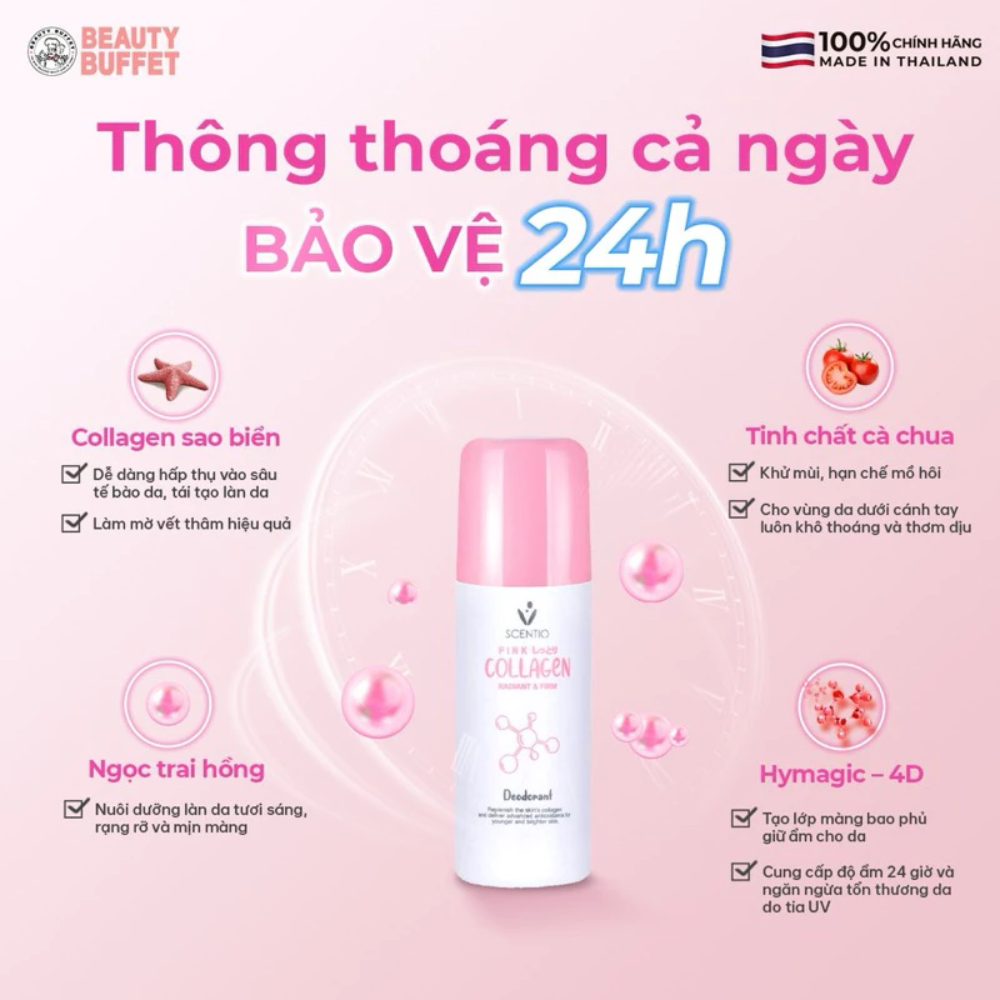  CT - Lăn Khử Mùi Beauty Buffet Scentio Pink Collagen Radiant & Firm Deodorant 50ml 