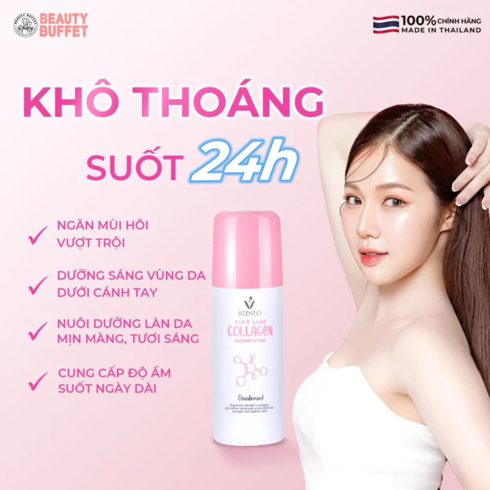  CT - Lăn Khử Mùi Beauty Buffet Scentio Pink Collagen Radiant & Firm Deodorant 50ml 