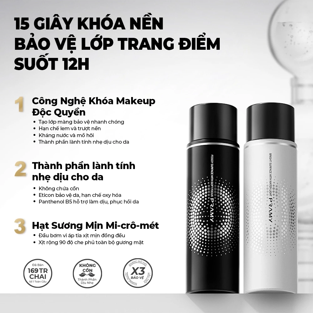  Xịt Khóa Make Up Pramy Moisturizing Makeup Setting Spray #Dewy Finish 