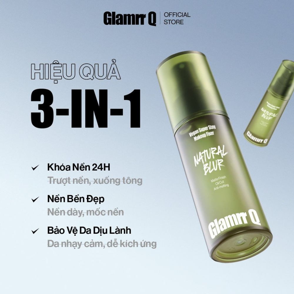  Xịt Khóa Nền Glamrr Q Vegan Super Stay Makeup Fixer Natural Blur 50ml 