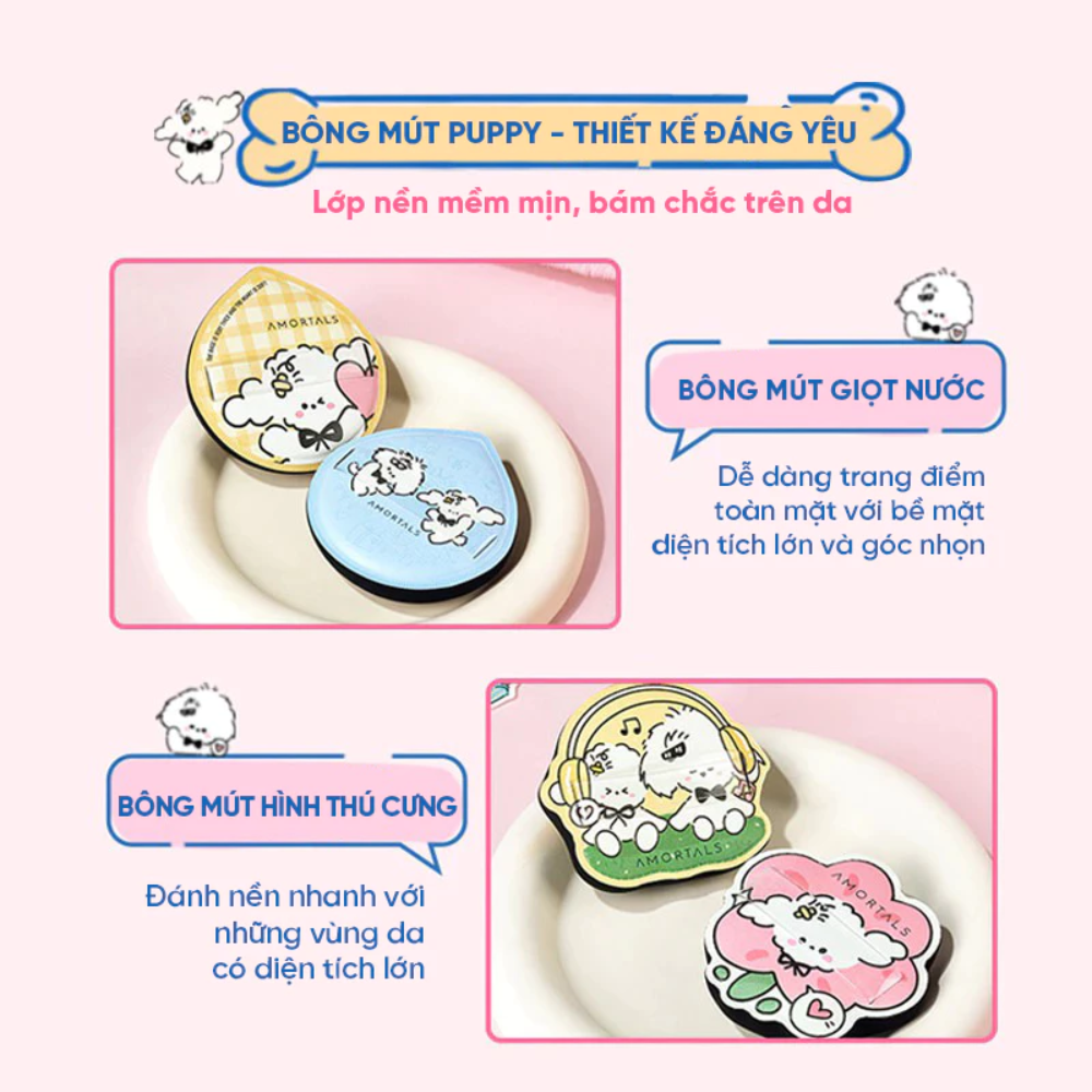  Set Bông Mút Amortals Puppy Powder Puff #Vàng Xanh (2 Bông Mút + Hộp Đựng) 