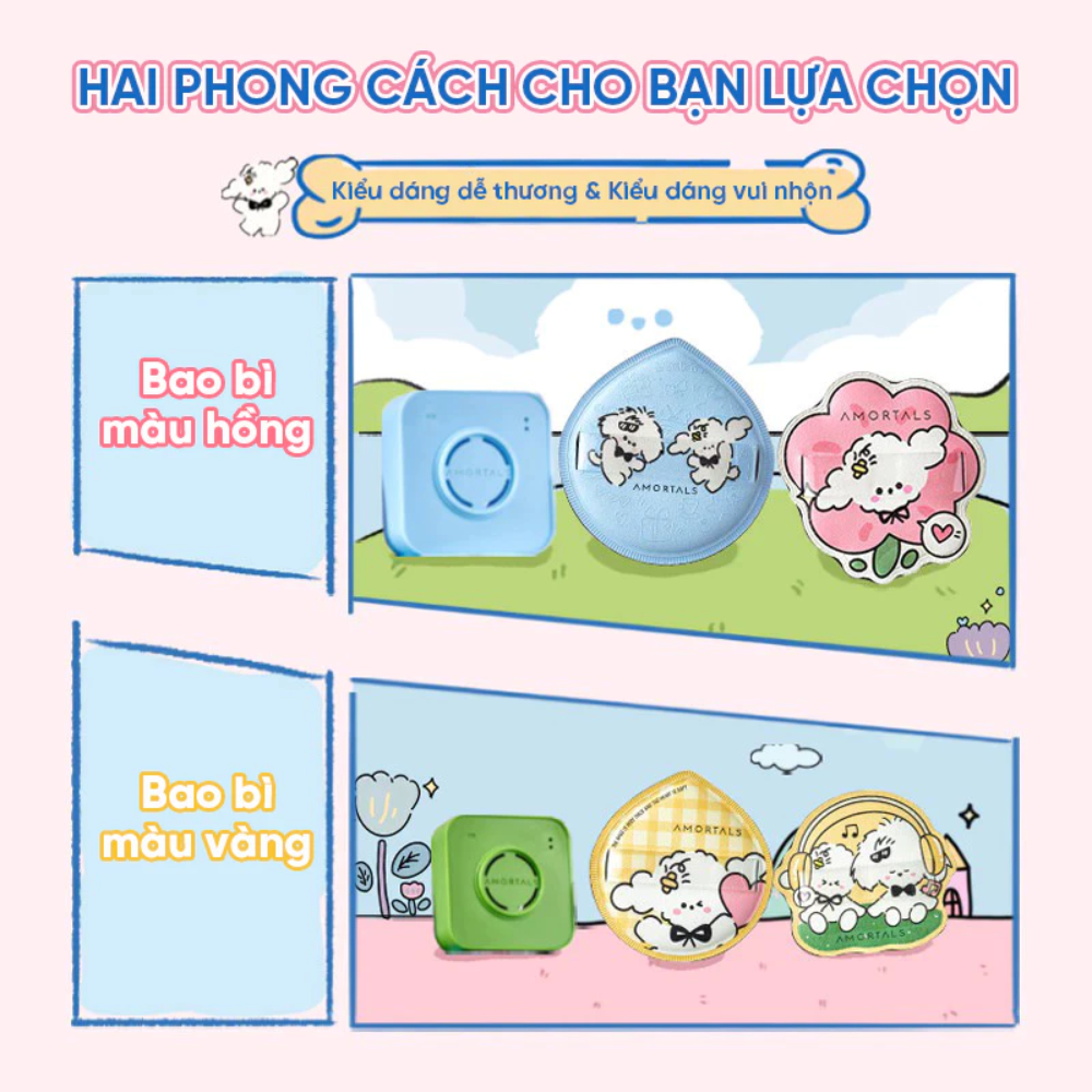  Set Bông Mút Amortals Puppy Powder Puff #Vàng Xanh (2 Bông Mút + Hộp Đựng) 