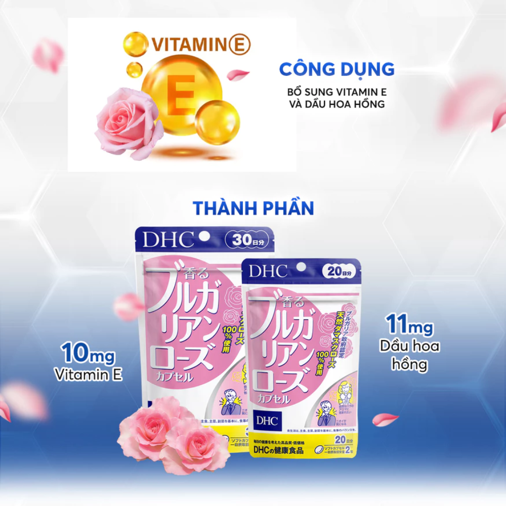  Viên Uống Làm Thơm Cơ Thể, Ngăn Mùi Mồ Hôi Tinh Dầu Hoa Hồng DHC Bulgarian Rose Capsule 20 Days 