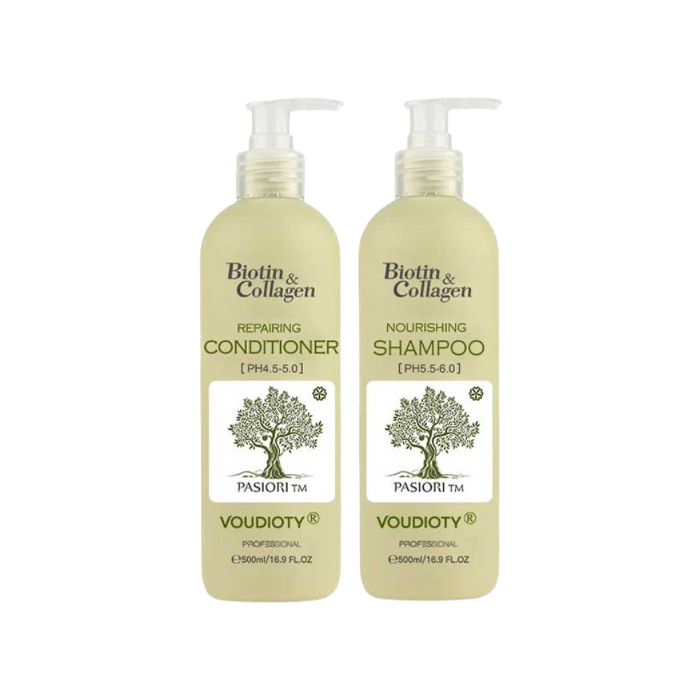  Bộ Dầu Gội Và Dầu Xả Phục Hồi, Kiểm Soát Dầu Biotin & Collagen Voudioty 500ml (Xanh Lá) 