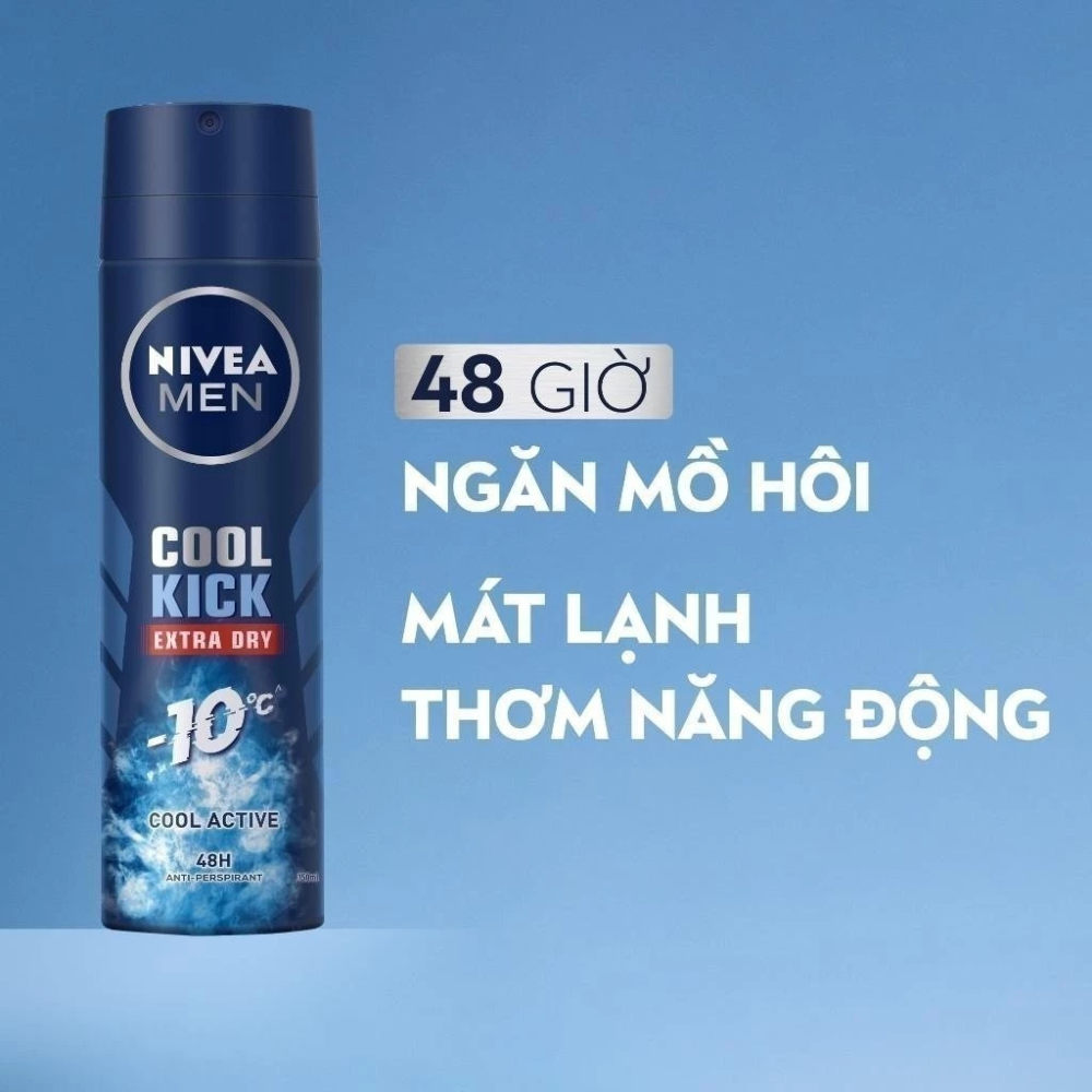  Xịt Khử Mùi Nam 48H Mát Lạnh Nivea Men Cool Kick Extra Dry Spray 150ml #Cool Active 