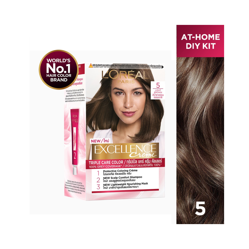  Thuốc Nhuộm Tóc Phủ Bạc L'Oreal Excellence Crème 172ml #5 Natural Light Brown - Nâu Hạt Dẻ 