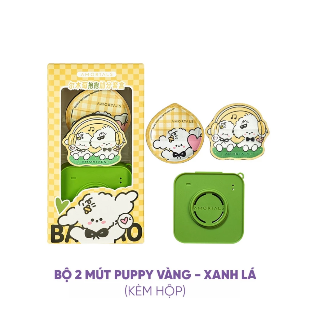 Set Bông Mút Amortals Puppy Powder Puff #Vàng Xanh (2 Bông Mút + Hộp Đựng) 