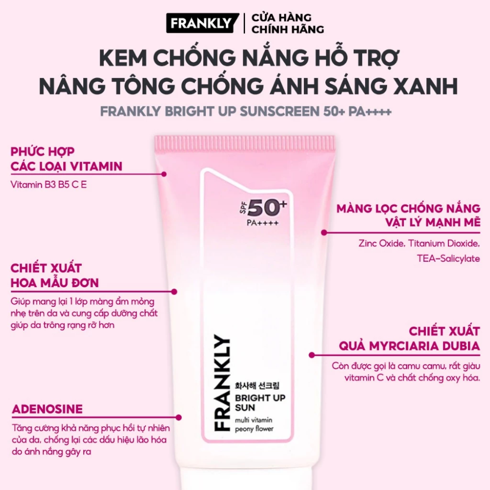  Chống Nắng Nâng Tone, Kiềm Dầu Frankly Bright Up Sun SPF50+ PA++++ 50ml 