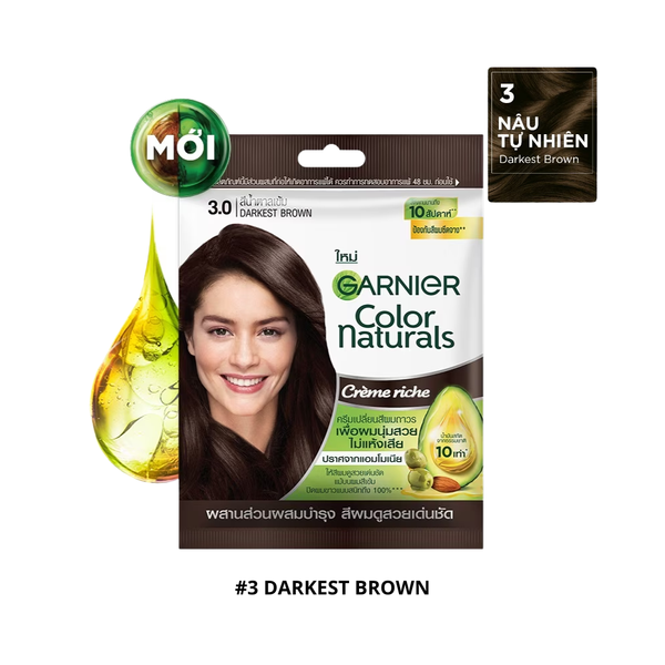 Thuốc Nhuộm Tóc Garnier Color Naturals Crème Riche 30g #3 Darkest Brown