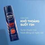  Xịt Khử Mùi Nam 72H Khô Thoáng Da Vượt Trội Nivea Men Dry Impact Spray 150ml 