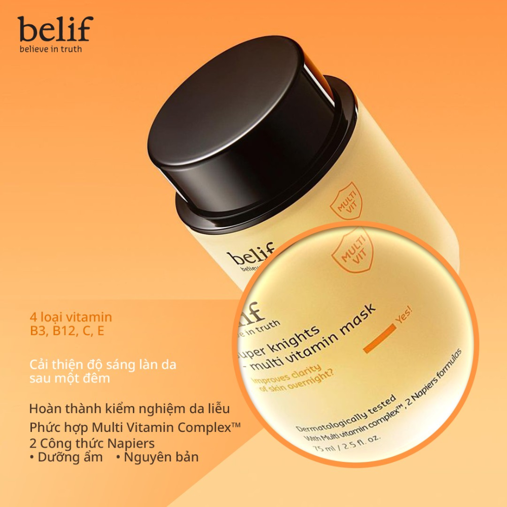  Giftset 2 Mặt Nạ Ngủ Belif Super Knights Multi Vitamin Mask Special Set 2025 (Mặt Nạ Ngủ Phục Hồi 75ml + Mặt Nạ Ngủ Tái Sinh 50ml) 